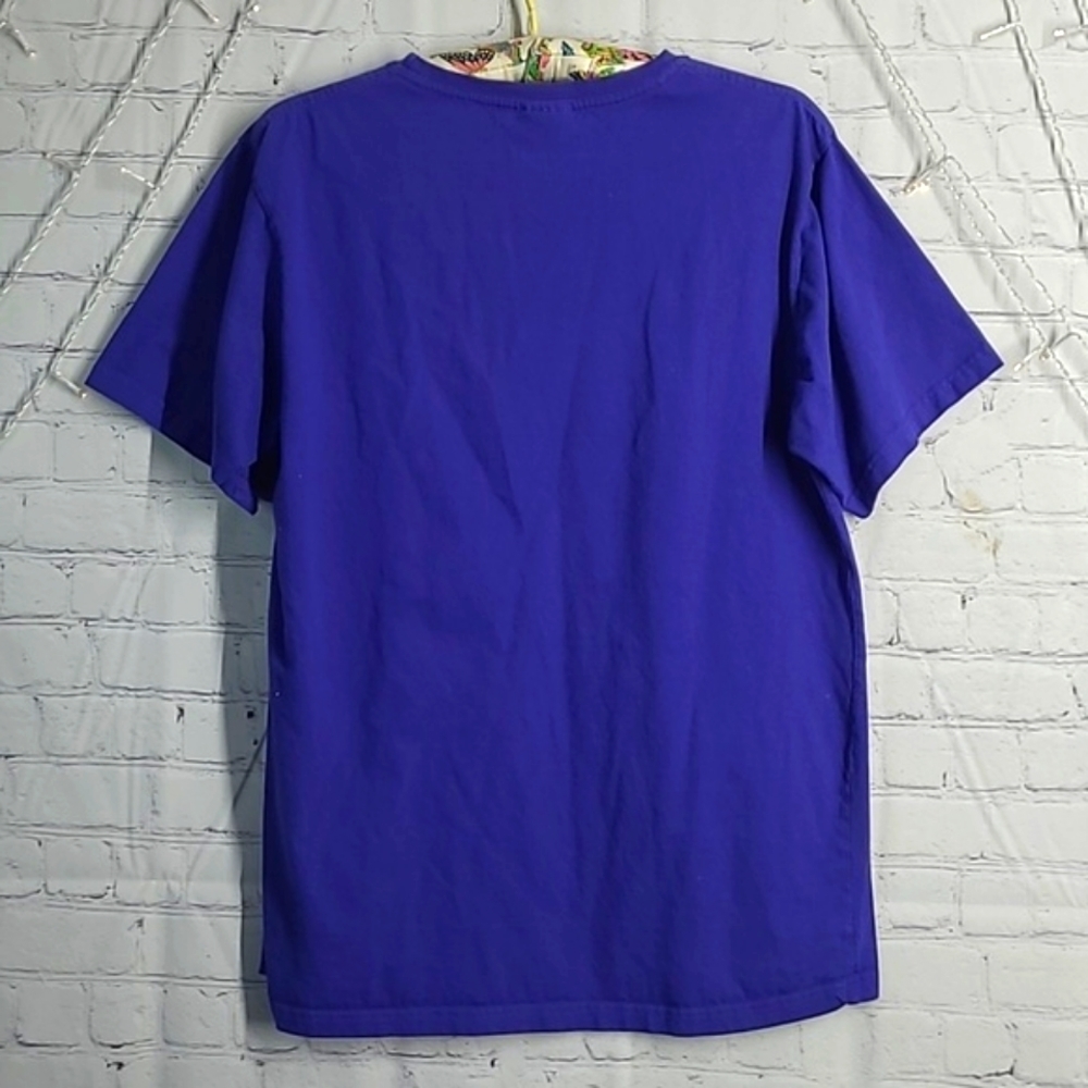 Vintage 90s Bahamas Rising Sun Beach Tropical Graphic Print Navy Blue Tee Mens L - Picture 11 of 15